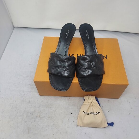 LOUIS VUITTON Monogram Black Embossed Revival Heel Sandal - Picture 10 of 12